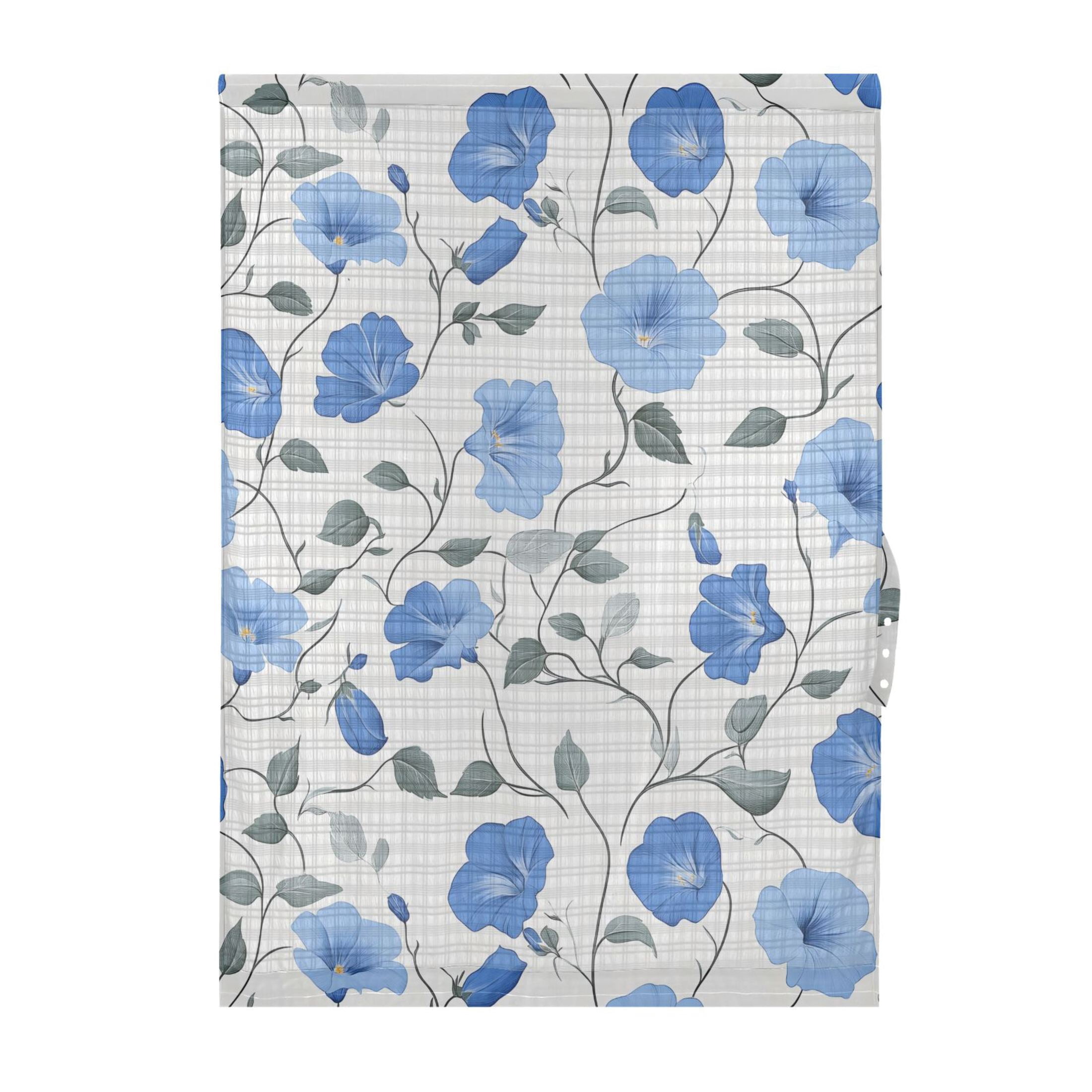 Blue Flower Pattern Door Curtain Sheer Privacy Light Filtering Window ...