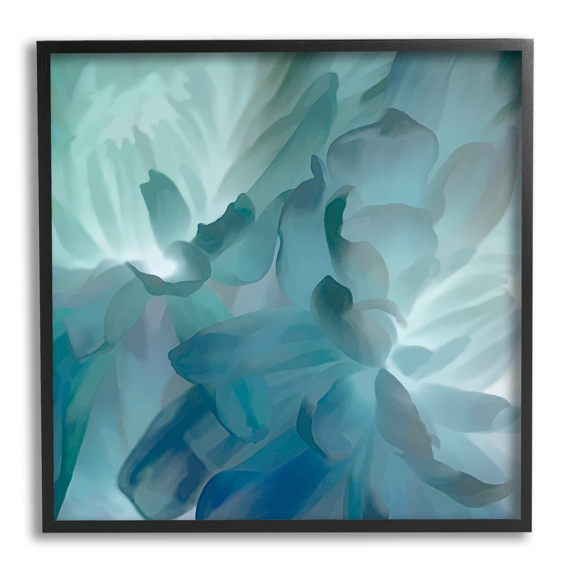 Blue Flower Petal Abstraction Cool Tone Florals Botanical & Floral Framed Art Print Wall Art, 17x17