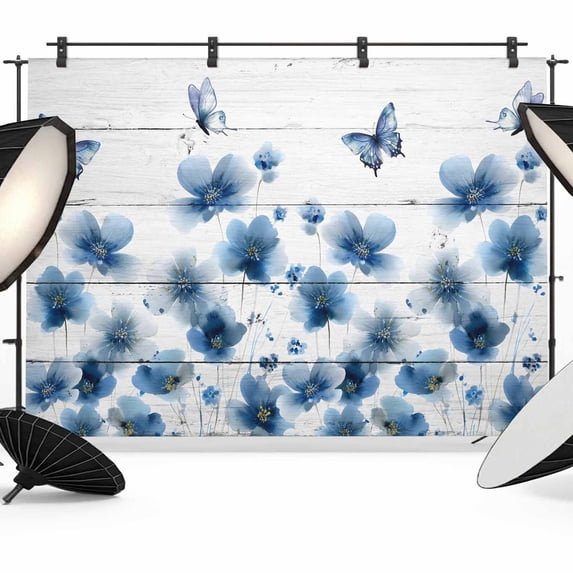 Blue Flower Photography Backdrop 8x6FT, Watercolor Spring Blue Floral ...