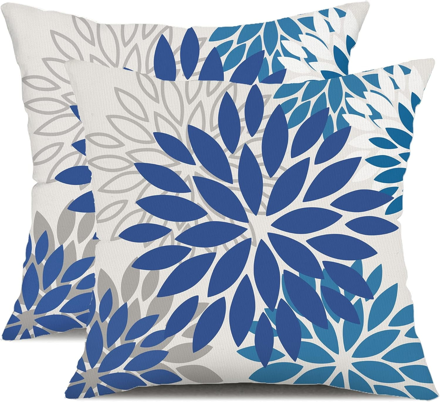 Blue Flower Pillow Covers 20x20 Inch Set of 2 Dark and Light Blue Colored Pillow Farmhouse Outdoor Waterproof Decor for Patio Funiture Garden Summer Floral Square Polyester Pillow Covers 002E20