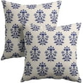 thumbnail image 1 of Blue Flower Pillow Covers 20x20 Inches Block Print Blue Vintage Farmhouse Boho Floral Throw Pillow Case Set of 2 Pillow Cover Cotton Linen Cushion Cover for Home Couch Sofa Bedroom Livingroom, 1 of 4