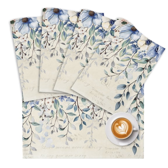 Blue Flower Placemats for Dining Table Set of 4, Farmhouse Eucalyptus Retro Country Plant Cotton Linen Cloth for Square/Rectangle/Round Table Mat Placemat, Kitchen Dinner Holiday Décor