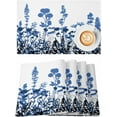thumbnail image 1 of Blue Flower Placemats Set of 6 Washable Table Mats for Kitchen Dining Table, Cotton Linen Place Mats for Indoor Outdoor Parties Holiday Decoration, Retro Flower Spring Summer, 1 of 8