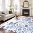 thumbnail image 1 of Blue Flower Plant Area Rug 5x7 FT, Non Slip Bedroom Throw Carpet, Retro Country Tree Branch Leaves Washable Soft Floor Carpet Non-Shedding Rug for Dining Room Bedside Classroom Desk, 1 of 9
