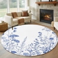 thumbnail image 1 of Blue Flower Plant Large Round Rug 8 FT, Non Slip Living Room Area Carpet, Retro Country Tree Branch Leaves Washable Soft Circle Rug Non-Shedding Floor Carpet for Bedroom Office Dining Room, 1 of 9