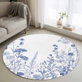 thumbnail image 1 of Blue Flower Plant Round Area Rug 3.3 FT, Non Slip Small Entryway Kitchen Mat, Retro Country Tree Branch Leaves Washable Soft Circular Rug Non-Shedding Door Mat for Bathroom Playroom Kids Room, 1 of 9