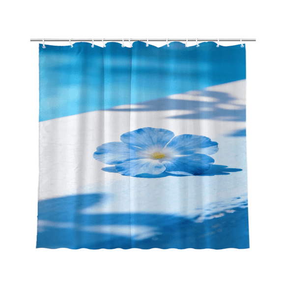 Blue Flower Pool Side Waterproof Polyester Shower Curtain 72 x 72 Inch
