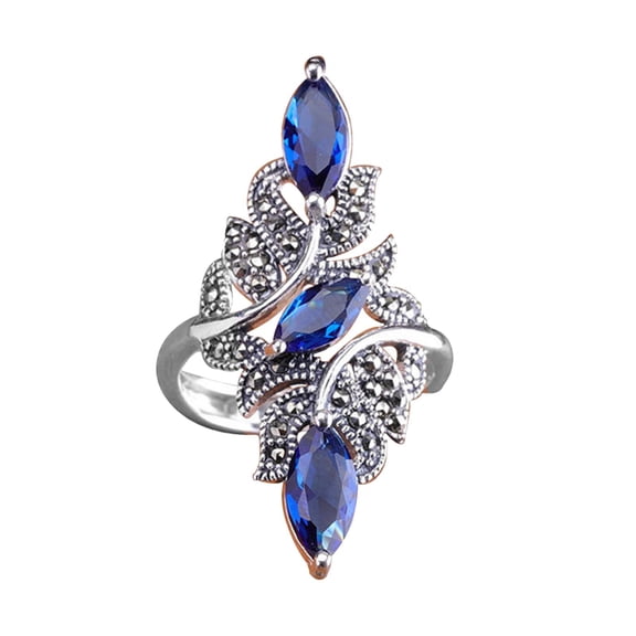 Blue Flower Rhinestone Ring Jewelry For Women Zircon Band Statement Idea