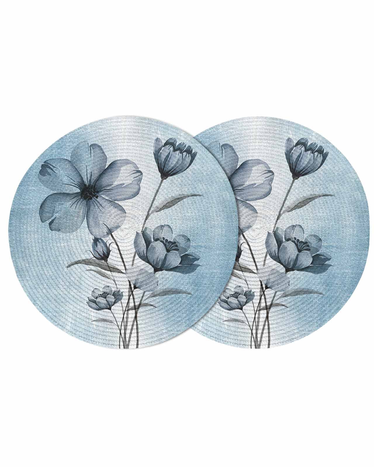 Blue Flower Round 13 Inch Placemats Set of 2, Retro Gradient Texture ...