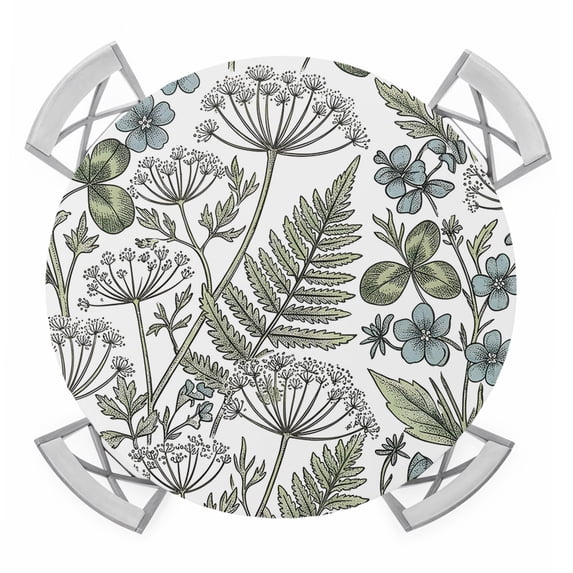 Blue Flower Round Table Cover, Green Leaf Spring Wildflowers Country ...