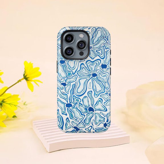 Blue Flower Sea Personalized Rugged Protective Phone Case ocean floral graphic with iPhone 17 to 11 Pro Max
