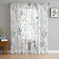 thumbnail image 1 of Blue Flower Semi Sheer Curtains 63 Inch Length 2 Panels Set, Watercolor Floral Leaves Spring Botanical Sheer Kitchen Curtain Privacy Voile Window Curtain for Living Room Bedroom Rod Pocket Drapes, 1 of 7
