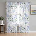 thumbnail image 1 of Blue Flower Semi Sheer Curtains 72 Inch Length 2 Panels Set, Sage Green Eucalyptus Leaf Farmhouse Country Sheer Kitchen Curtain Privacy Voile Window Curtain for Living Room Bedroom Rod Pocket Drapes, 1 of 7