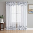 thumbnail image 1 of Blue Flower Sheer Curtains 63 Inch Length 2 Panels Set Window Treatments, Spring Modern Minimalist Country Floral Plant Rod Pocket Semi Curtains for Living Room/Bedroom/Kitchen Décor, 104"W x 63"L, 1 of 7