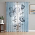 thumbnail image 1 of Blue Flower Sheer Curtains 84 Inch Length 2 Panels Set, Retro Gradient Texture Painting Plant Leaf Voile Window Treatment Rod Pocket Curtains Sheers Drapes for Bedroom/Living Room/Kitchen 52"x84"x2, 1 of 7