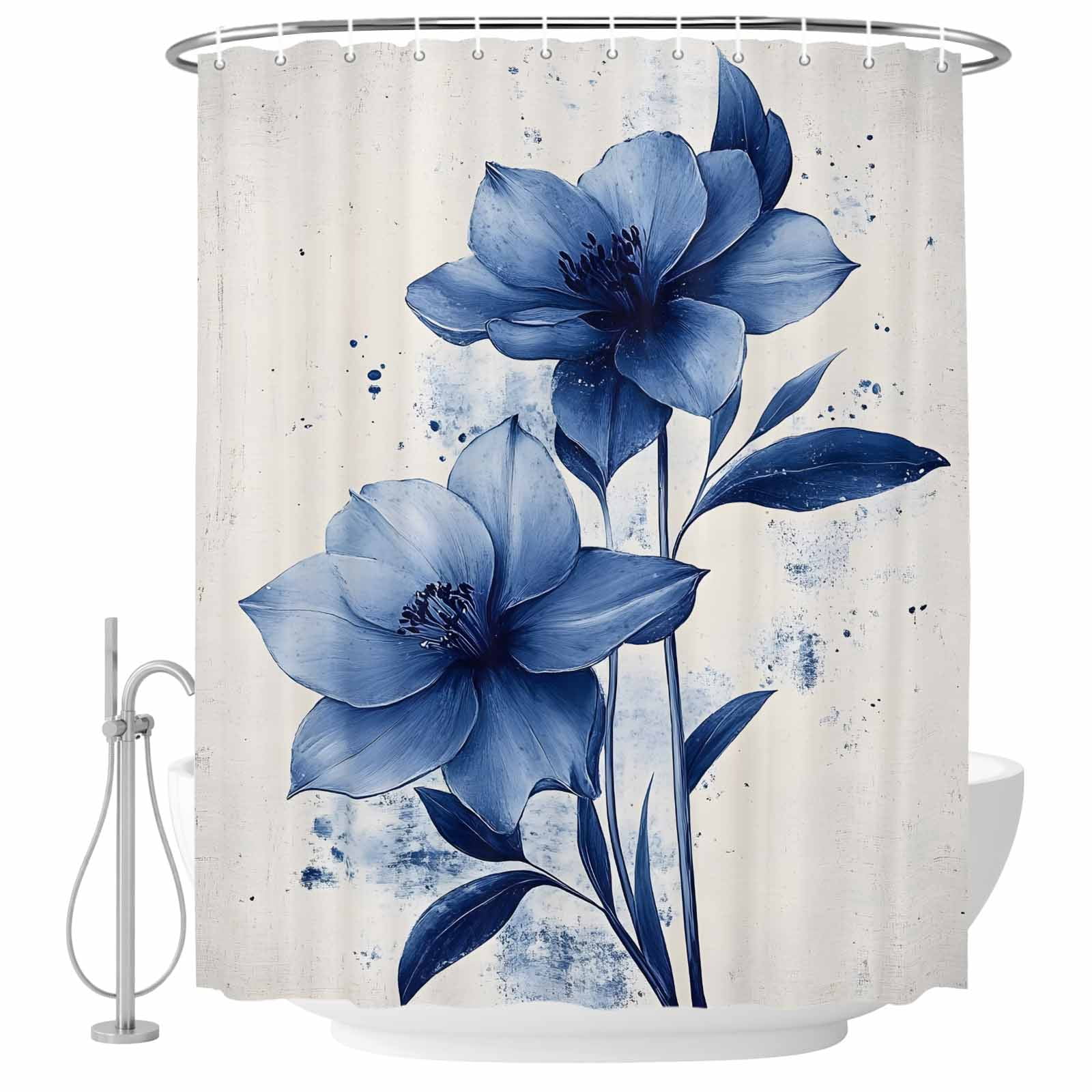 Blue Flower Shower Curtain Set - 48