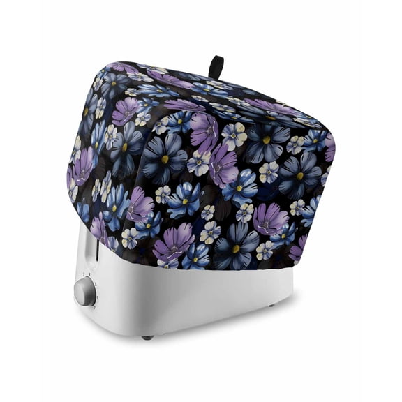 Blue Flower Small Toaster Cover 2 Slice, Kitchen Appliance Covers, Purple Floral Vintage Country Watercolor Toaster Oven Cover with Loop, Bread Machine Cover Polyester Dust Cover Protection