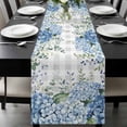 thumbnail image 1 of Blue Flower Table Runner 48 Inches Long, Grey Plaid Hydrangeas Eucalyptus Leaves Kitchen Coffee Dining Table Decoration for Home Party Birthday Wedding Home Decor 13x48 Inches, 1 of 8