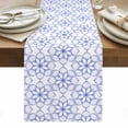 thumbnail image 1 of Blue Flower Table Runner - 72 Inch Long, Kitchen Dining Table Runner Dresser Scarves, Retro Tribal Art Abstract Monochrome Texture Farmhouse Decor for Coffee Tables Wedding Party Banquet, 1 of 8