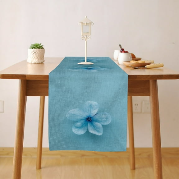 Blue Flower Table Runner, Seasonal Fall Winter Kitchen Dining Table Decoration for Home Party Decor 13 x 36 Inch