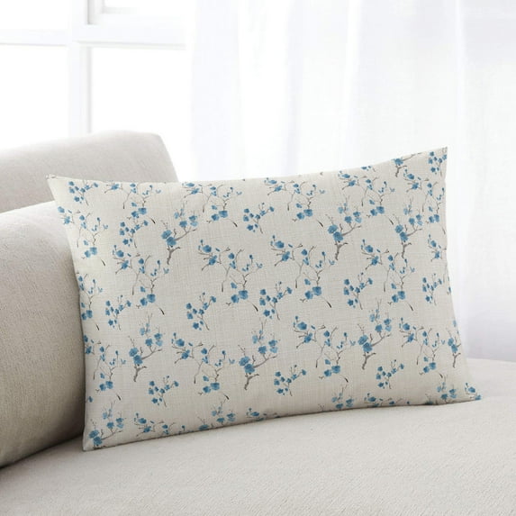 Blue Flower Throw Pillow Cover,Spring Summer Botanical Vintage Printed Rectangle Decorative Pillow Case Protector Soft Cushion Cover Lumbar Pillowcase for Couch Sofa Bedroom Car Chair Decor 12x20 In
