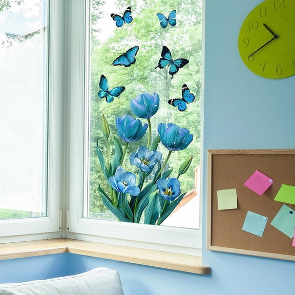 Blue Flower Tulip Double Sided Electrostatic Sticker Decorative Sticker
