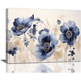 thumbnail image 1 of Blue Flower Wall Art Abstract Blue Floral Pictures Wall Decor Large Blue Painting Canvas Prints Modern Artwork Framed Decoration for Home Bathroom Bedroom Living Room Office 16"x12", 1 of 6