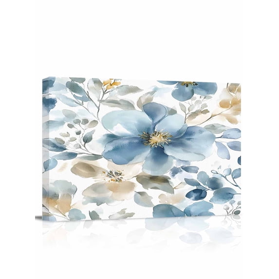 Blue Flower Wall Art for Living Room,Canvas Picture Wall Decor for Bathroom Bedroom,Sage Green Leaves Boho Spring Watercolor Painting Artwork for Office Kitchen Hallway Dining Room Home Decor 12"x16"