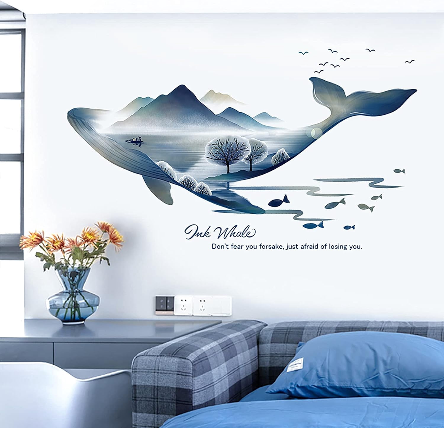 Beinkmake 3-Piece Cow & Flower Peel And Stick Furniture Stickers - Removable Wall Decals For Cabinets, Nursery, Bathroom