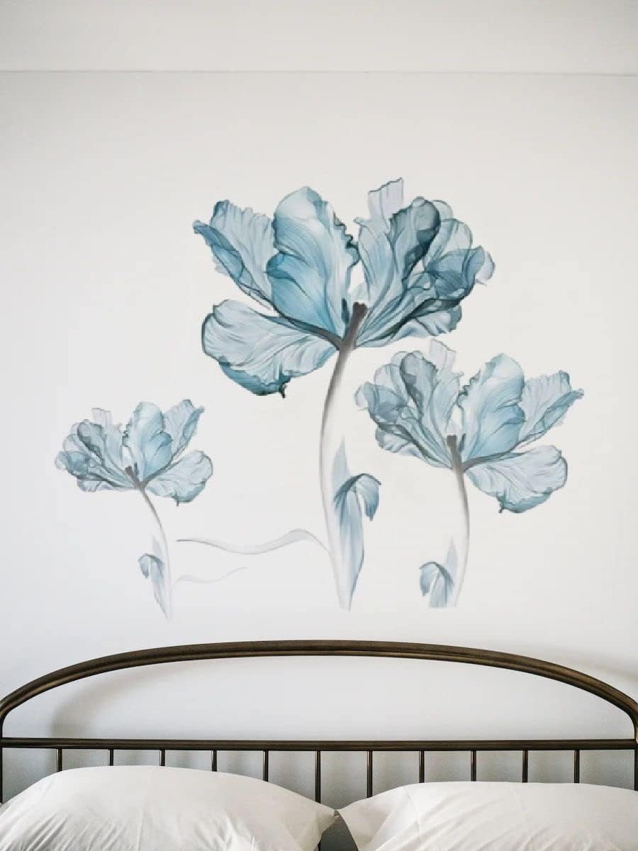 Blue Flower Wall decal, Floral Peel and Stick Removable Vinyl, Bule ...