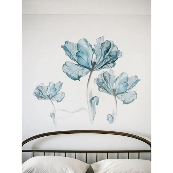 Blue Flower Wall decal, Floral Peel and Stick Removable Vinyl, Bule Blossom Botanical Flower, Garden Wall decor, Floral Wallpaper for Living room, Bedroom, Kid's room
