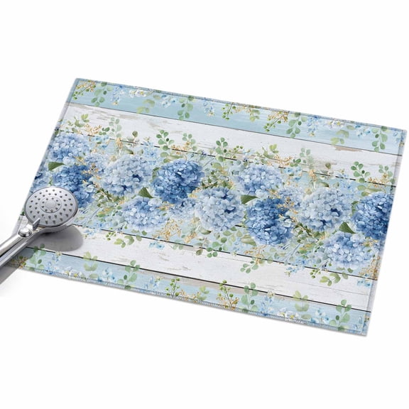 Blue Flower Washable Area Rug 2 x 3 ft Summer Country Hydrangea Floral Blue Wood Grain, Soft Non Slip Rugs Stain Repellent Indoor Felt Carpet for Living Dining Room Bedroom Home Office
