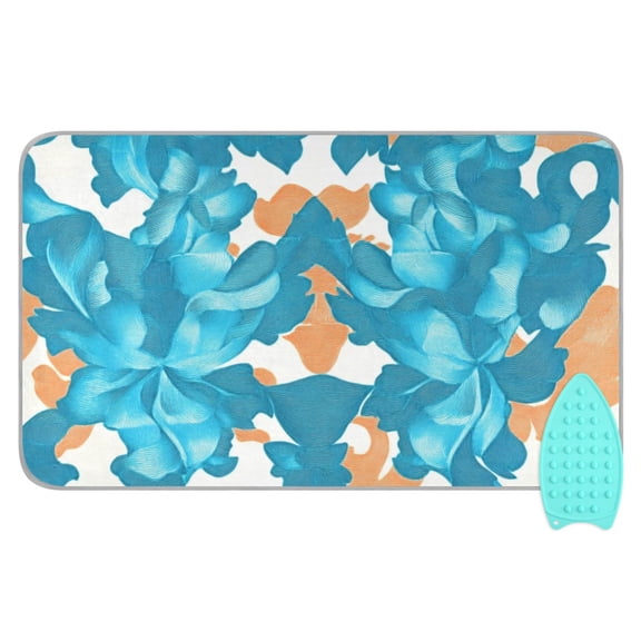 Blue Flower Watercolor Painting Ironing Mat Blanket for Table Top Travel Portable Ironing Board Pad 47.2x27.6 Inch