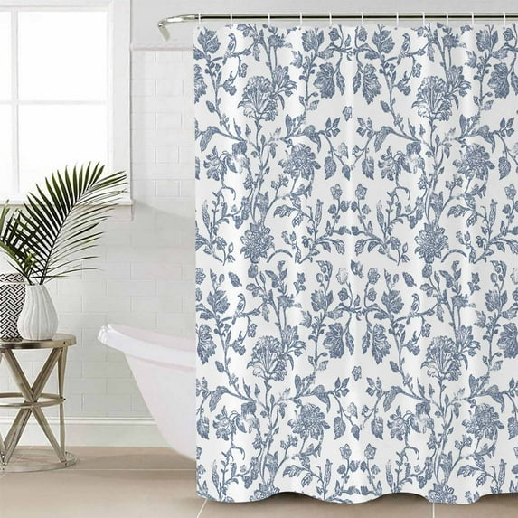 Blue Flower Waterproof Fabric Shower Curtain, Vintage Farmhouse Boho Leaf Spring Summer Shower Curtain for Bathroom Curtains Bathtubs Hotel Washable Shower Curtains with 12 Hooks Extra Long 72x96