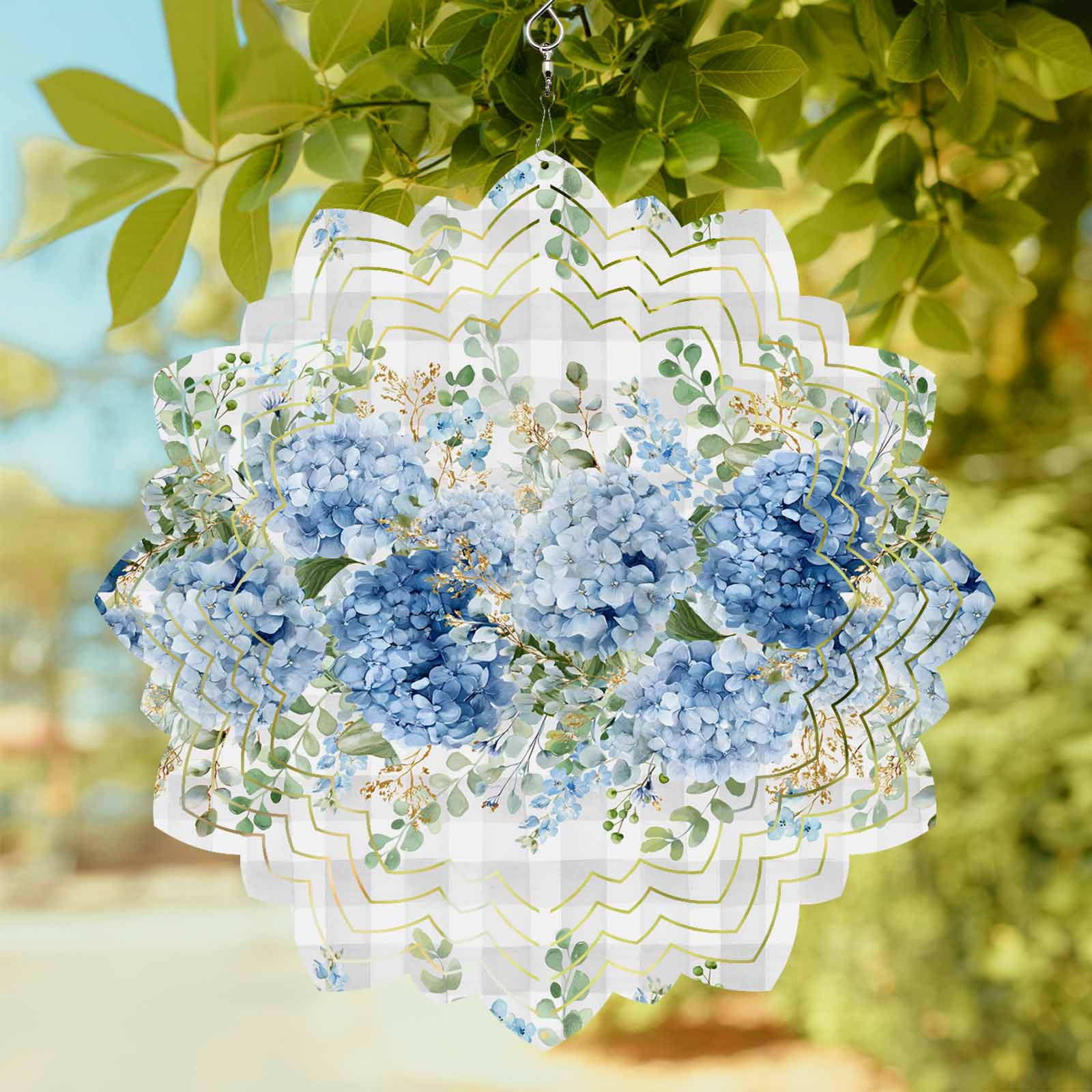 Spring Spinner Floating Blue Flower Wind Spinner for Garden Yard 12In, Summer Country Hydrangea ...