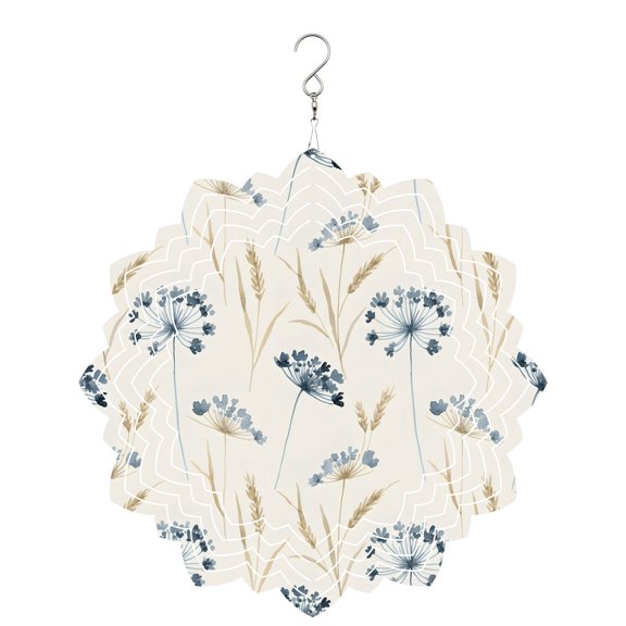 Blue Flower Wind Spinner for Garden Yard 8In, Gold Wheat Country Abstract Plant Spring Beige 3D Stainless Steel Kinetic Hanging Wind Spinners Rustproof Outdoor Decor for Lawn Patio Home