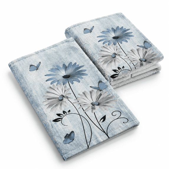 Blue Flower Witherfly Hand Towels Set Of 2 Navy And White Coreopsis ...