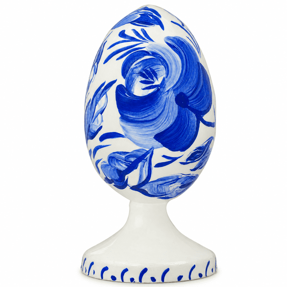 Blue Flower Wooden Easter Egg Figurine