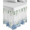 thumbnail image 1 of Blue Flower Wrap Around Bed Skirts for King Bed 16" Drop,Bed Skirt with Adjustable Elastic Belt Dust Ruffle Bed Valance for Bedroom Hotel Grey Plaid Hydrangeas Eucalyptus Leaves Bed Frame Cover, 1 of 7