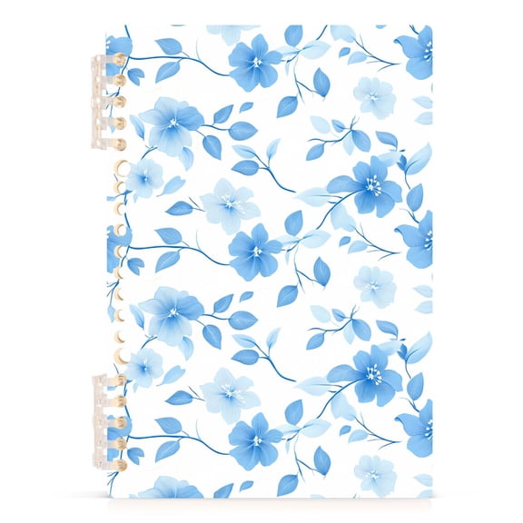 Blue Flower and Leaf Notebooks 1-subject Journal 60 Sheets A5 College Ruled Paper Detachable Ring 8.3"x5.7"