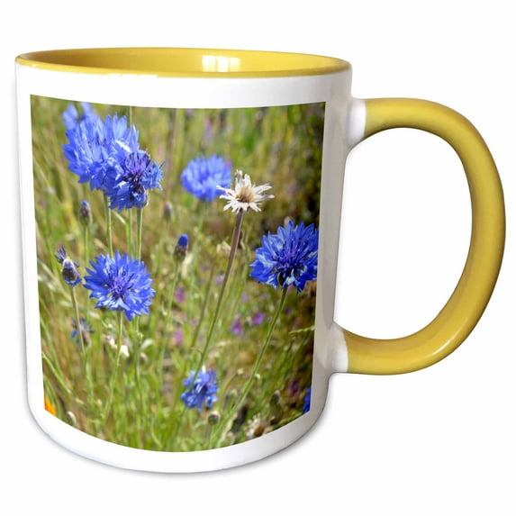 3drose, Blue Flowers, 11oz Two-tone Yellow Mug