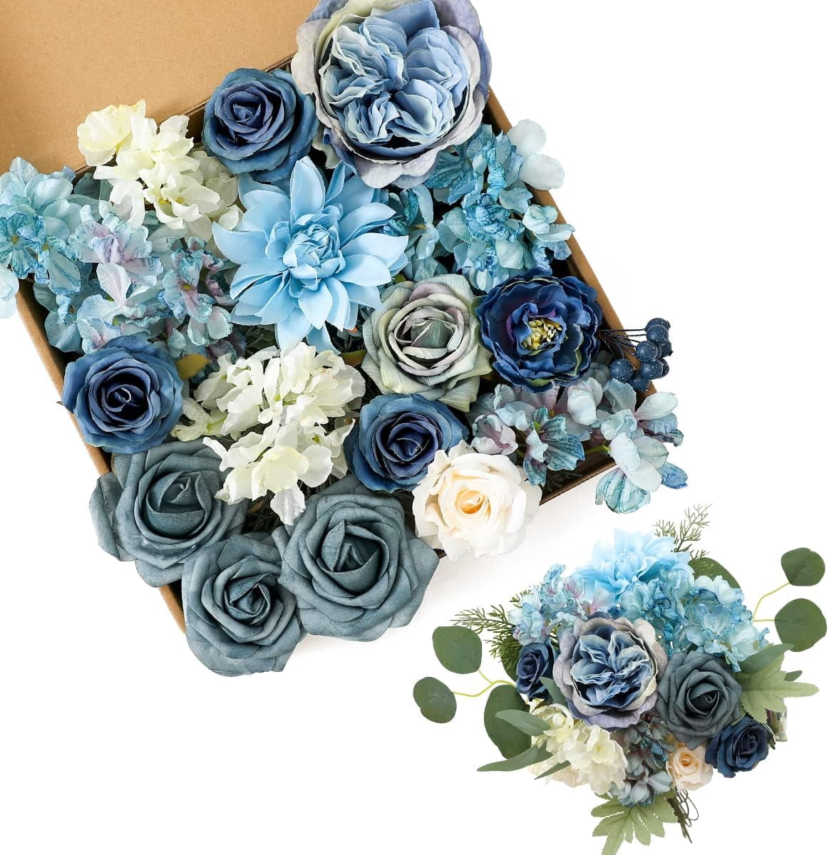 Blue Flowers Artificial Combo Cake Flowers Decorations Fake Silk Roses ...