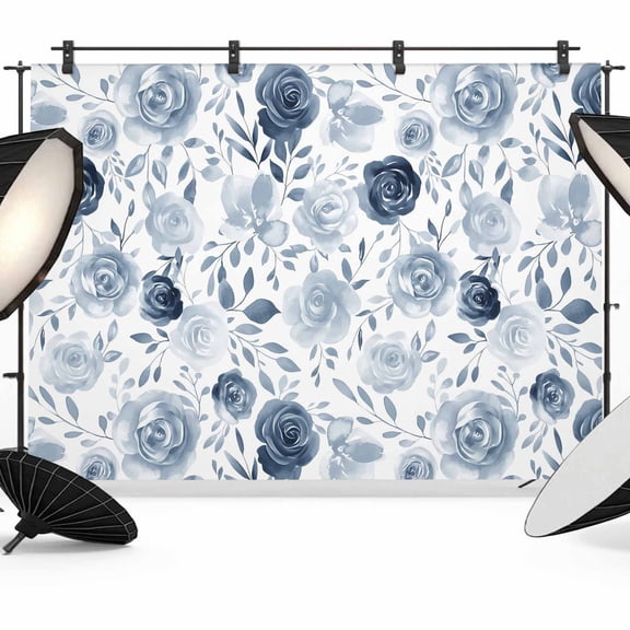 Blue Flowers Backdrop for Photography,Fabric Photo Background Backdrop,Watercolor Rustic Retro Floral Leaf Vines Photo Booth Background for Portrait Photoshoot Video Wedding Decoration Banner 7x5ft