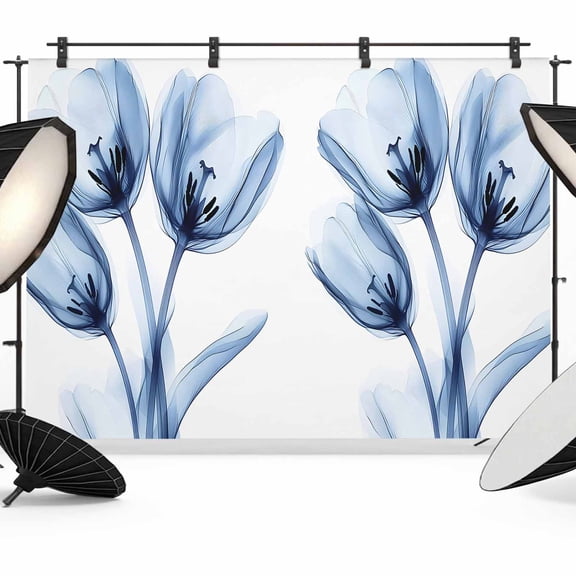 Blue Flowers Backdrop for Photoshoot,Photography Photo Studio Background Wall Backdrop,Gradient Botanical Tulip Floral Plants Back Drop Banner Panel for Portraits Wedding Party Live Streaming 7x5Ft