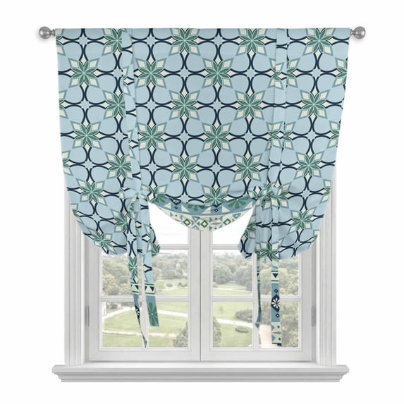 Blue Flowers Balloon Curtains 63 Inch Length for Living Room/Bedroom, Farmhouse Country Abstract Floral Patterned Rod Pocket Privacy Door Curtains Decorative Tie Up Shade for Window 52"x63"