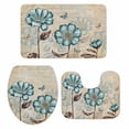thumbnail image 1 of Blue Flowers Bathroom Rugs Set Vintage Country Spring Teal Tulip Floral Butterfly Non Slip Absorbent Soft Bath Mats 3 Piece Set with Bathroom Rug, U-Shaped Floor Mat, Toilet Seat Cover Small Size, 1 of 9