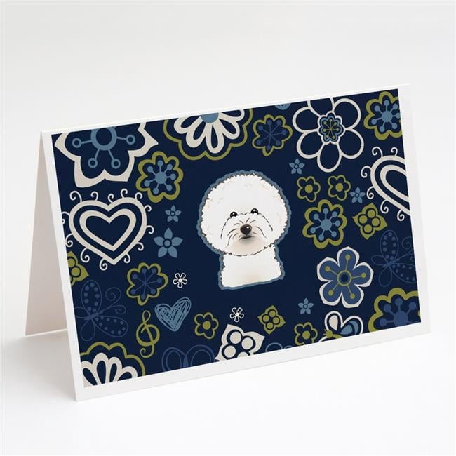 Blue Flowers Bichon Frise Greeting Cards & Envelopes - Pack of 8