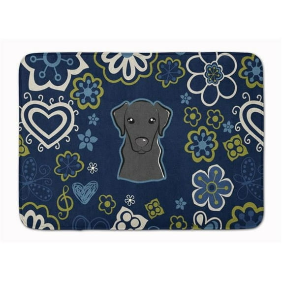 Blue Flowers Black Labrador Machine Washable Memory Foam Mat