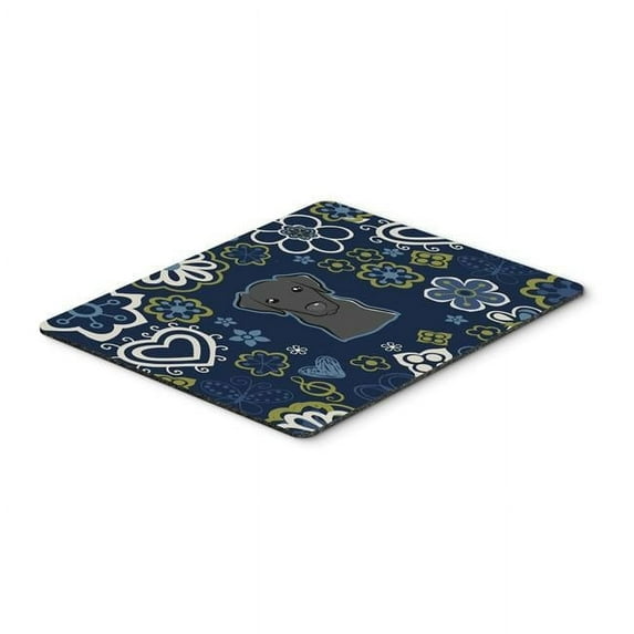 Blue Flowers Black Labrador Mouse Pad, Hot Pad or Trivet