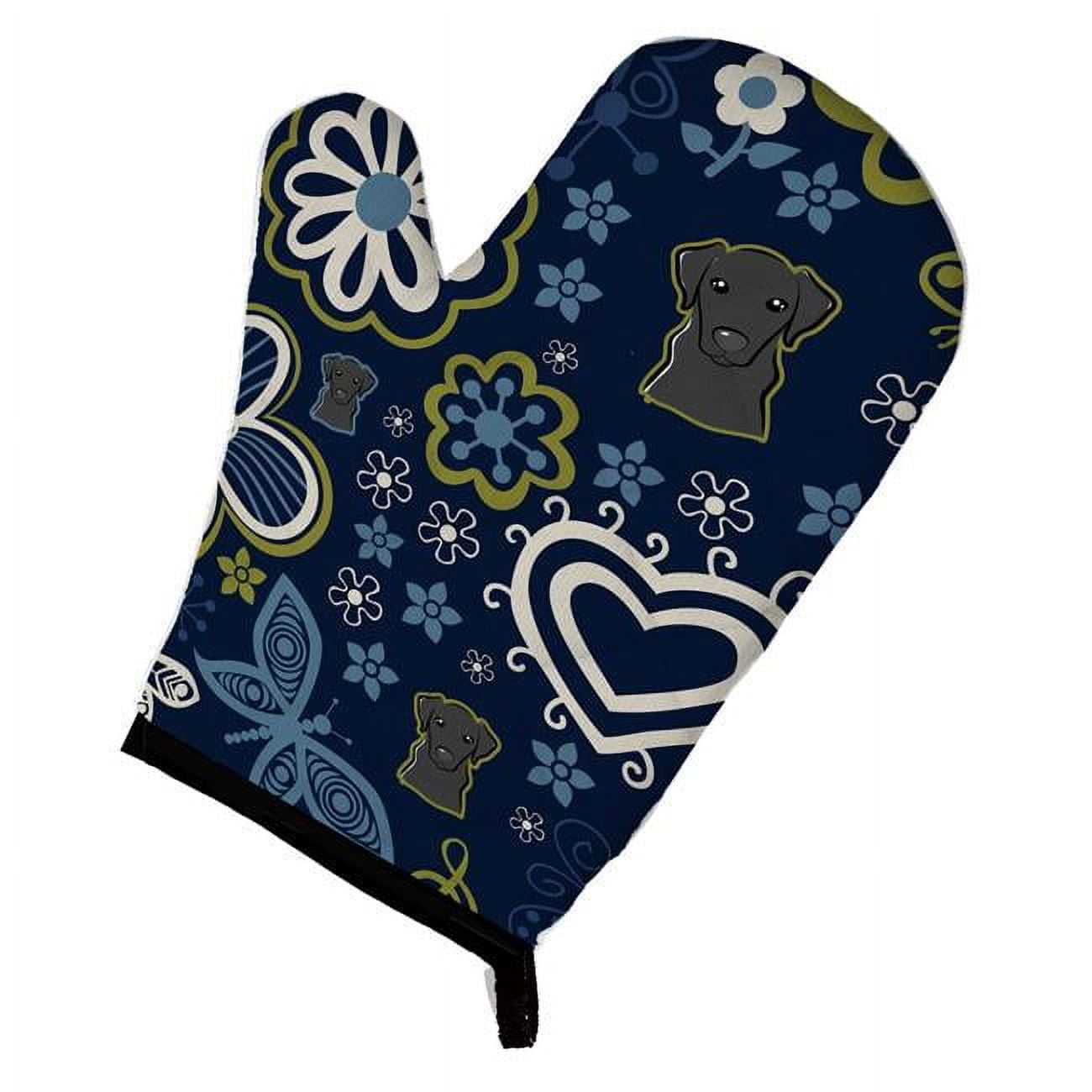 Blue Flowers Black Labrador Oven Mitt